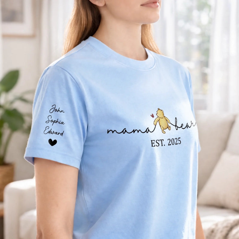 Custom Unisex T-Shirt With Design On Sleeve - Personalized Mother's Day Birthday Gifts For Mom, Grandma - Best Mama Bear Ever