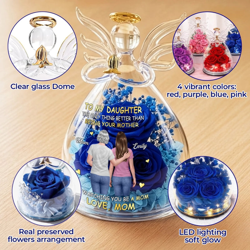 Custom Angel Glass Dome With Preserved Flowers - Personalized Mother's Day Birthday Gifts For Mom, Daughter - You Makes Life Sweeter