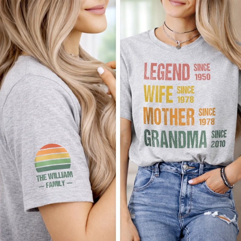 Custom Unisex T-Shirt With Design On Sleeve - Personalized Mother's Day Birthday Gifts For Mom, Grandma - Legend As A Grandma