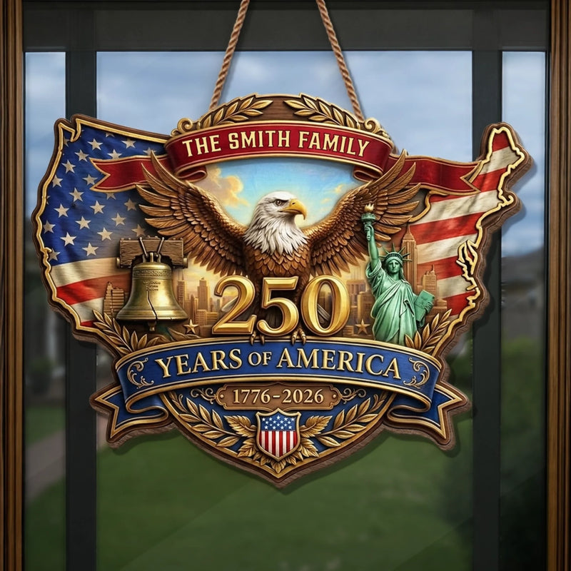 Custom Wood Sign - Personalized America 250th Anniversary Gifts For Mom, Dad, Brother, Sister, Kids - God Bless America And This Home