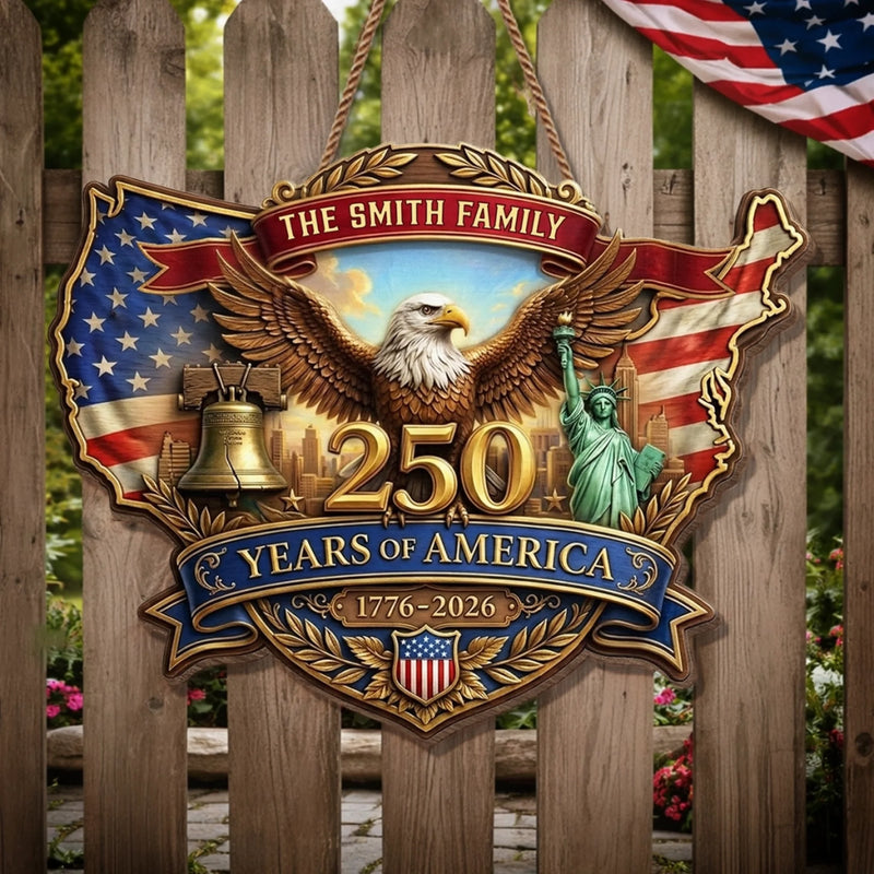 Custom Wood Sign - Personalized America 250th Anniversary Gifts For Mom, Dad, Brother, Sister, Kids - God Bless America And This Home
