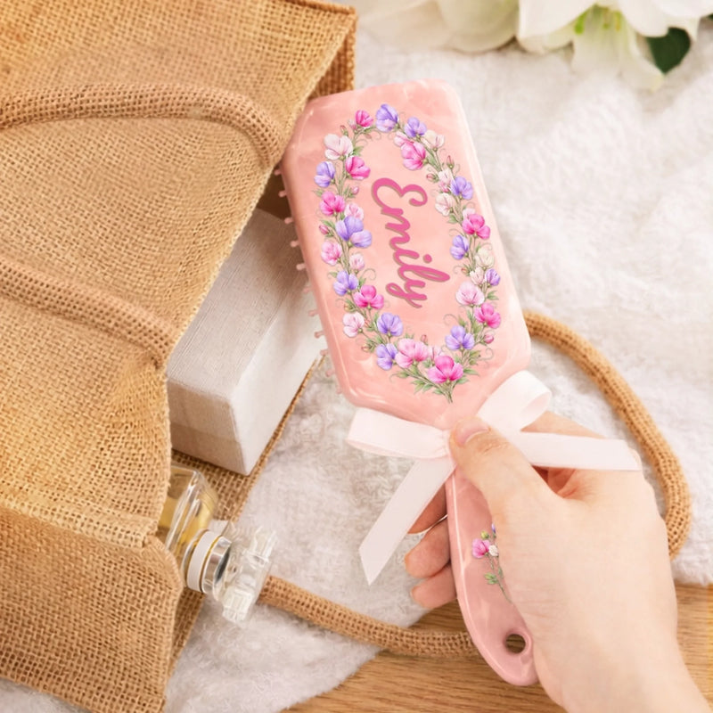 Custom Birth Month Flower Paddle Hair Brush - Personalized Thank You Graduation Birthday Gifts For Her, Friends, Sisters, Daughters, Mother, Bridesmaid - Feminine Charm In Full Bloom