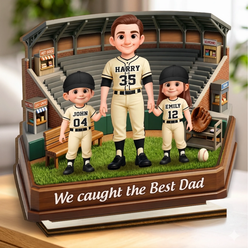 Custom 2-Layered Wooden Plaque - Personalized Father's Day Birthday Gifts For Dad, Grandpa - Our Favorite Player Calls Us Family