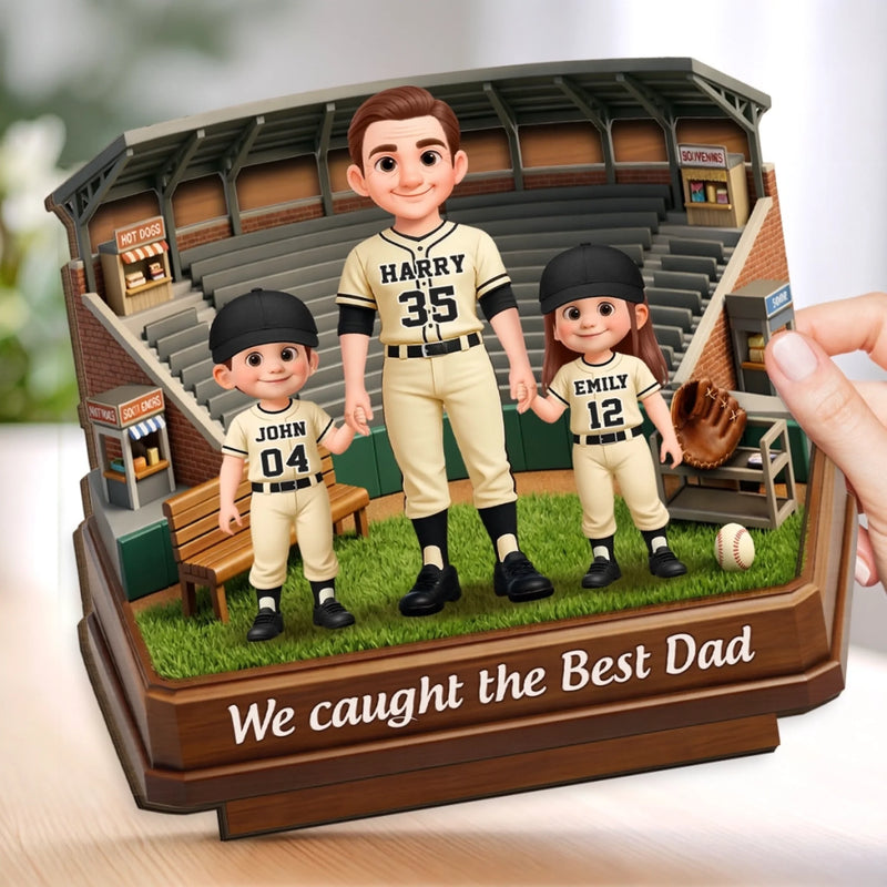 Custom 2-Layered Wooden Plaque - Personalized Father's Day Birthday Gifts For Dad, Grandpa - Our Favorite Player Calls Us Family