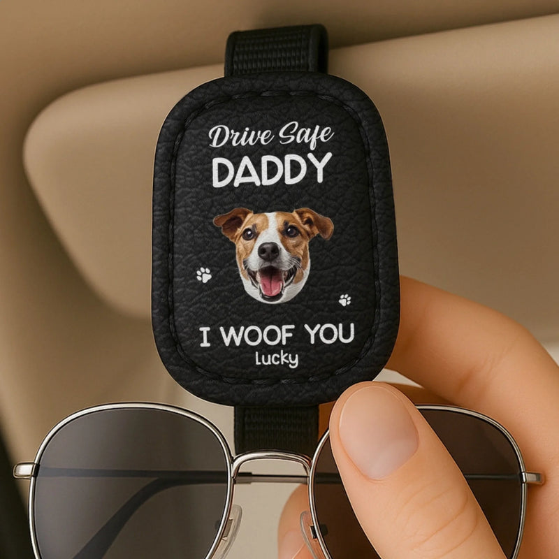 Custom Photo Leather Car Visor - Personalized Father's Day Birthday Gifts For Dog Cat Lovers, Dog Dad And Mom, Cat Owners - Stay Safe Daddy