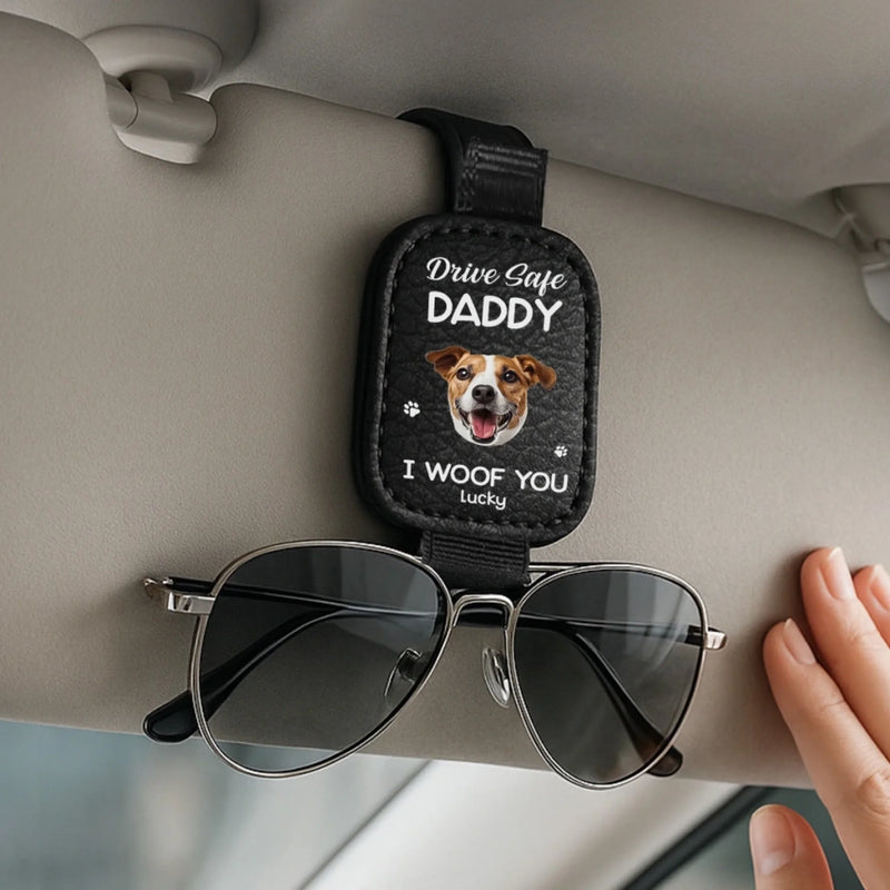 Custom Photo Leather Car Visor - Personalized Father's Day Birthday Gifts For Dog Cat Lovers, Dog Dad And Mom, Cat Owners - Stay Safe Daddy