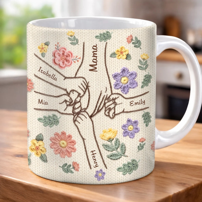 Custom Faux Embroidery Mug - Personalized Mother's Day Birthday Gifts For Mom, Grandma - All Hands Lead Back To Mama