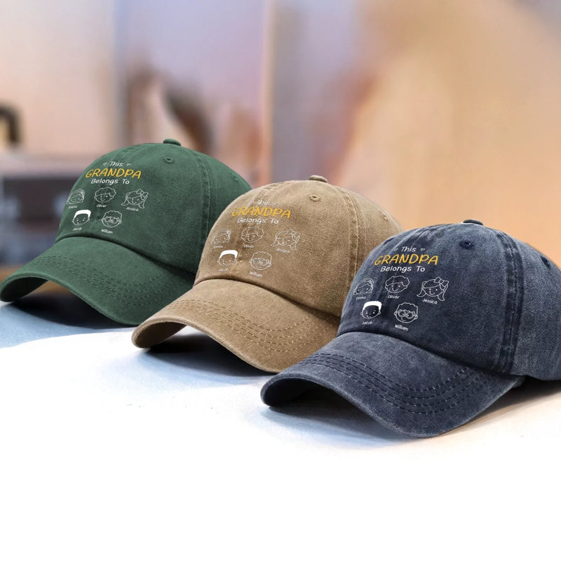 Custom Vintage Washed Denim Baseball Cap - Personalized Father's Day Gifts For Dad, Grandpa - This Grandpa Belongs To Us