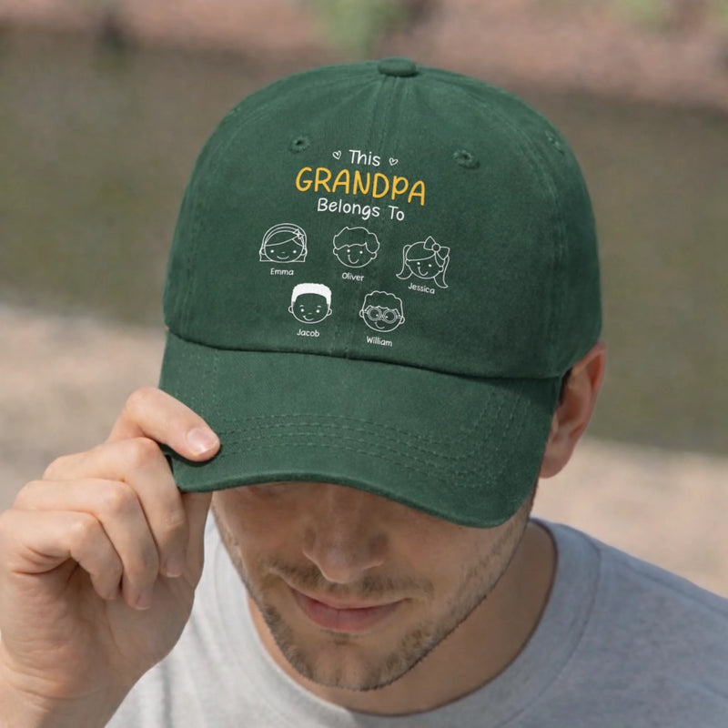 Custom Vintage Washed Denim Baseball Cap - Personalized Father's Day Gifts For Dad, Grandpa - This Grandpa Belongs To Us