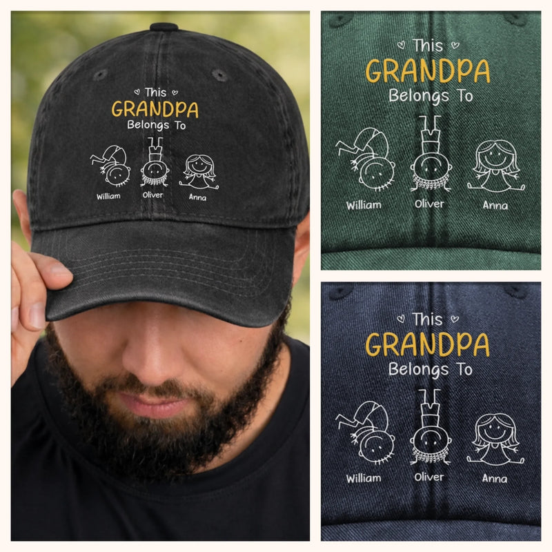 Custom Vintage Washed Denim Baseball Cap - Personalized Father's Day Gifts For Dad, Grandpa - Our Grandpa Right Here