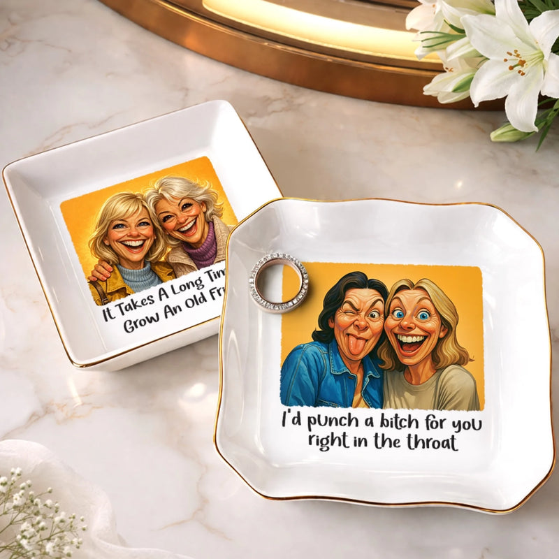 Custom Photo Funny Caricature Jewelry Dish - Personalized Best Friend Birthday Gifts For Women, Besties, Sisters, BFF - A Little Crazy, A Lot Of Love