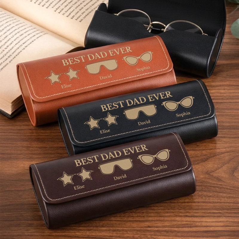 Custom PU Leather Eyeglass Case - Personalized Father's Day Birthday Gifts For Dad, Grandpa - Cool Dad Club