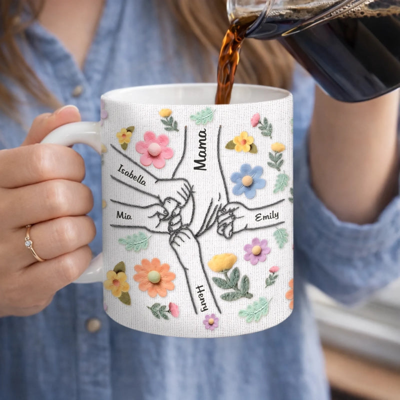 Custom Faux Embroidery Mug - Personalized Mother's Day Gifts For Mom, Grandma - A Pastel Little World Of Us