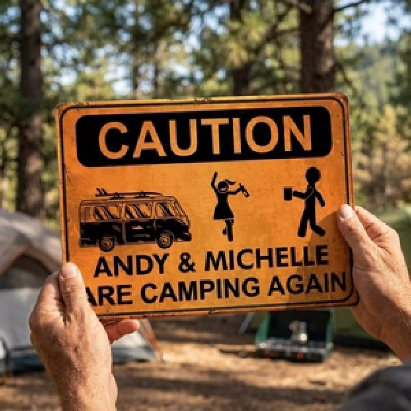 Custom Home Decor Metal Sign - Personalized Birthday Gifts For Campers - Camping Caution