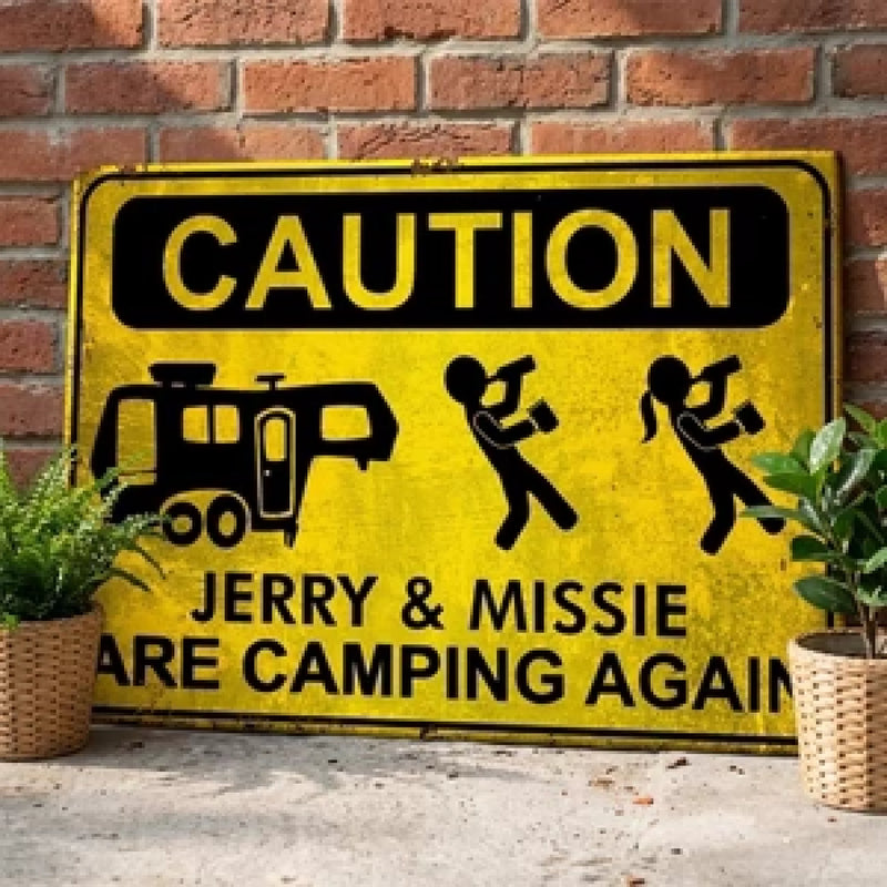 Custom Home Decor Metal Sign - Personalized Birthday Gifts For Campers - Camping Caution
