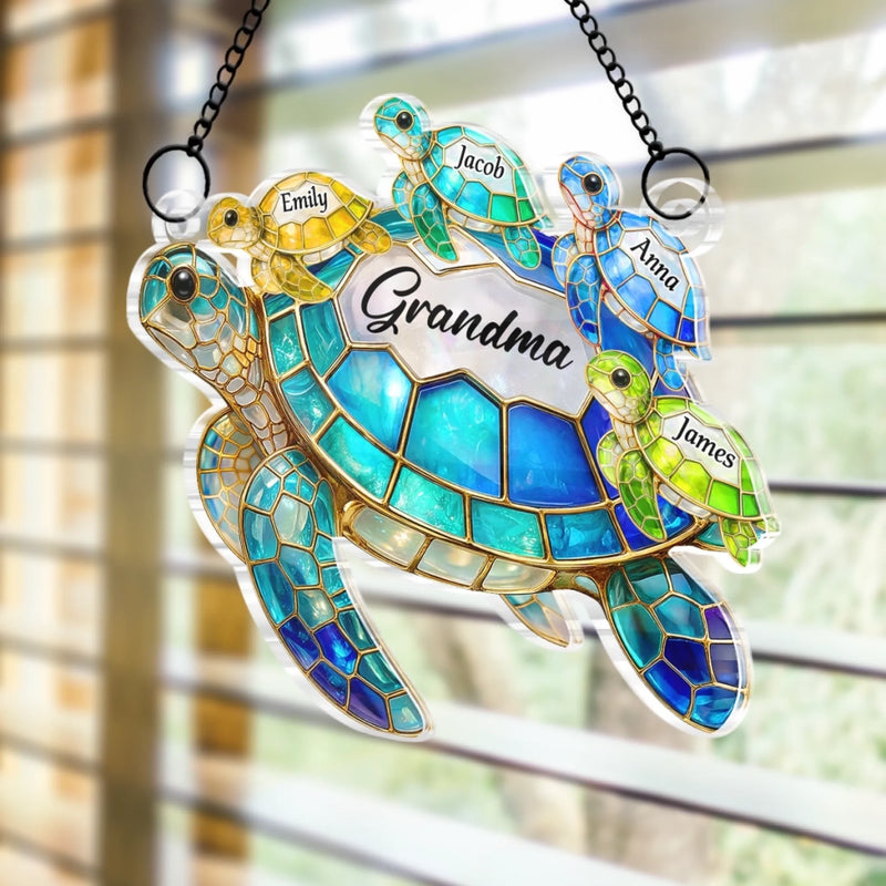 Custom Turtle Window Hanging Suncatcher Ornament - Personalized Mother's Day Birthday Gifts For Mom, Grandma - Carry Love Wherever You Go