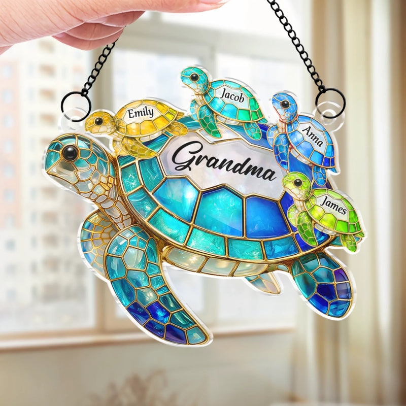 Custom Turtle Window Hanging Suncatcher Ornament - Personalized Mother's Day Birthday Gifts For Mom, Grandma - Carry Love Wherever You Go