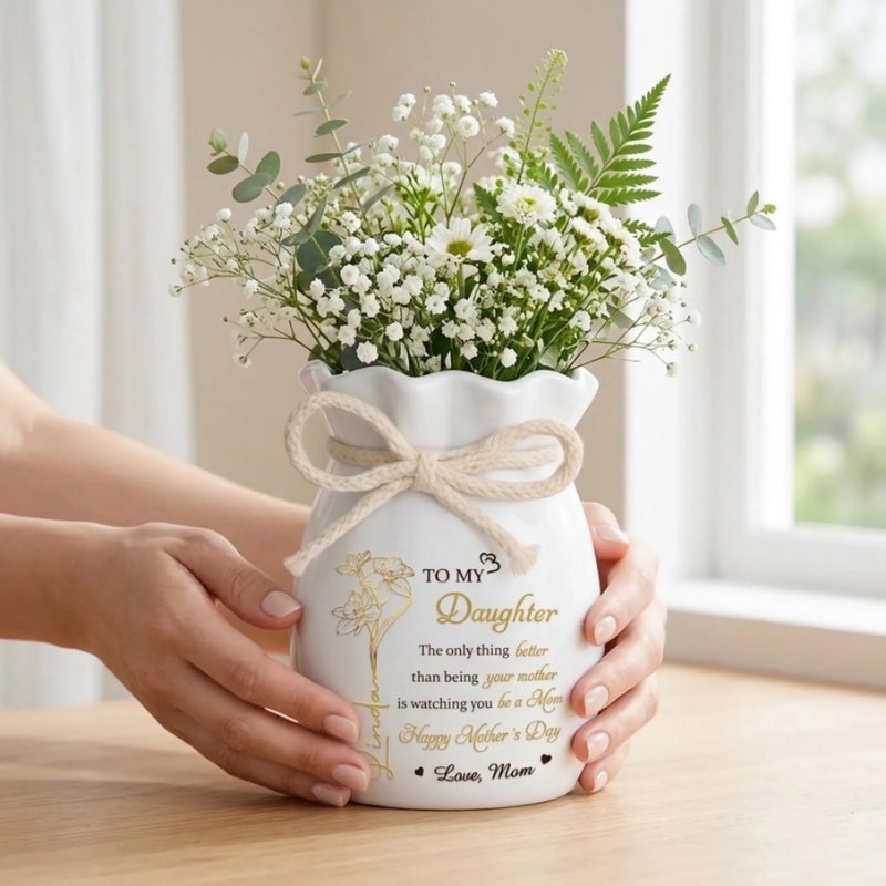Custom Flower Vase With Ribbon - Personalized Mother's Day Birthday Gifts For Daughter - You Hold Love So Beautifully