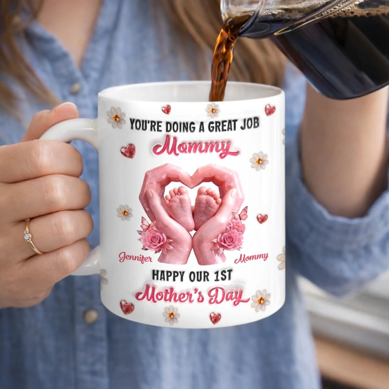Custom 3D Inflated Effect Printed Mug - Personalized Mother's Day, Baby Shower, Gender Reveal Gifts For New Moms, Wife, Daughter - Baby Love, Wrapped In Blush Tones