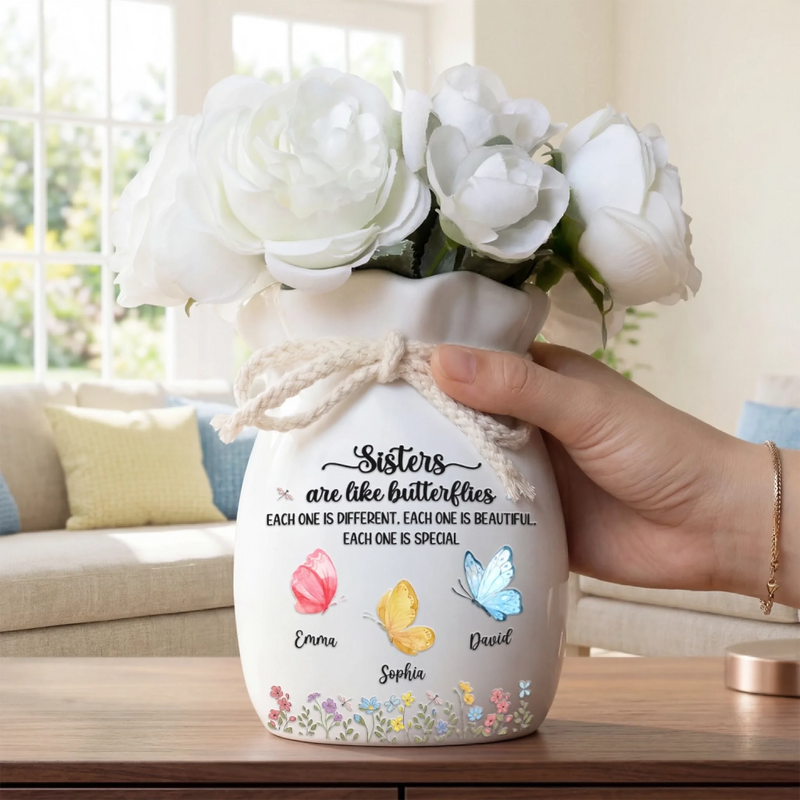 Custom Flower Vase With Ribbon - Personalized Best Friend Birthday Gifts For Women, Besties, Sisters, BFF - Where Sister Love Blooms Forever