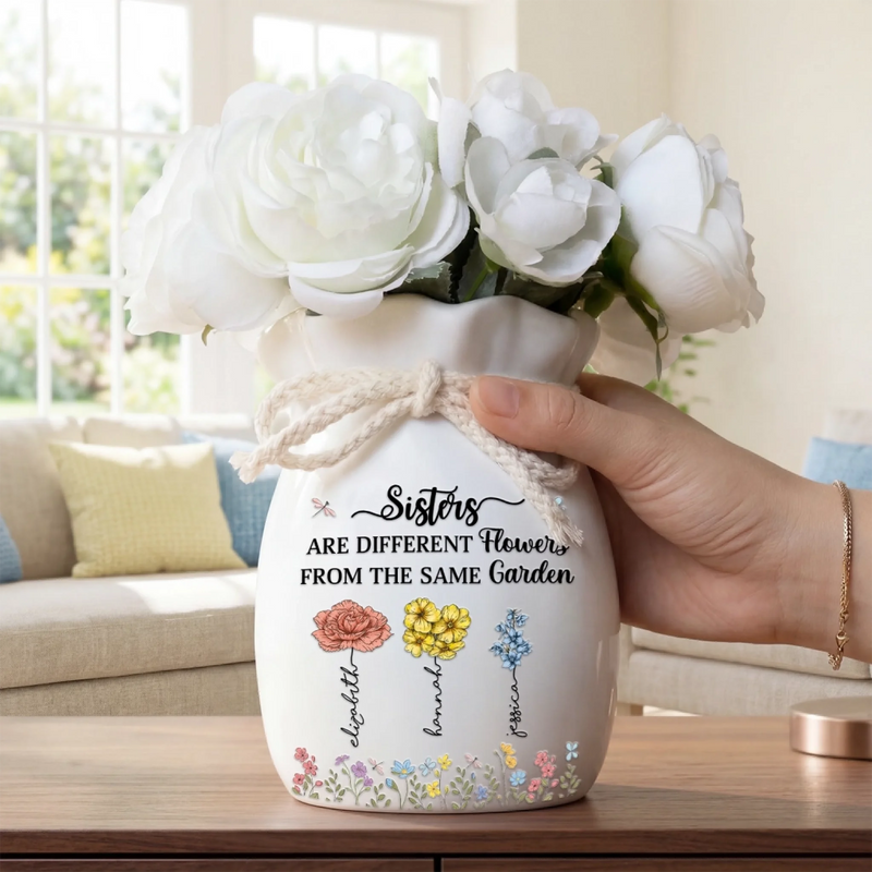 Custom Flower Vase With Ribbon - Personalized Best Friend Birthday Gifts For Women, Besties, Sisters, BFF - Sister Love Grows Beautifully