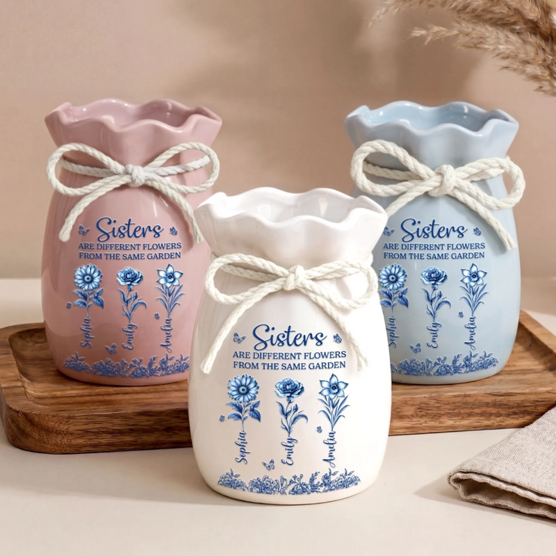 Custom Flower Vase With Ribbon - Personalized Best Friend Birthday Gifts For Women, Besties, Sisters, BFF - Sisterhood Blooms Through Every Season