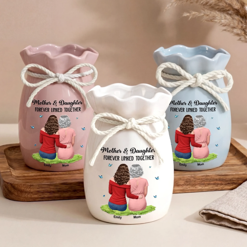 Custom Flower Vase With Ribbon - Personalized Mother's Day Birthday Gifts For Mom, Daughter - Mother And Daughter, Forever Us