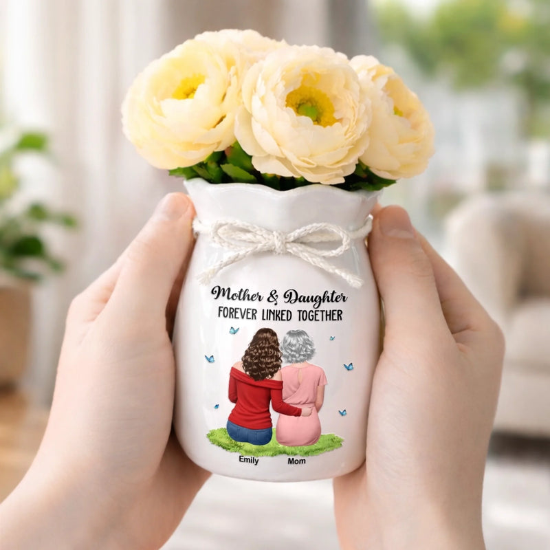 Custom Flower Vase With Ribbon - Personalized Mother's Day Birthday Gifts For Mom, Daughter - Mother And Daughter, Forever Us