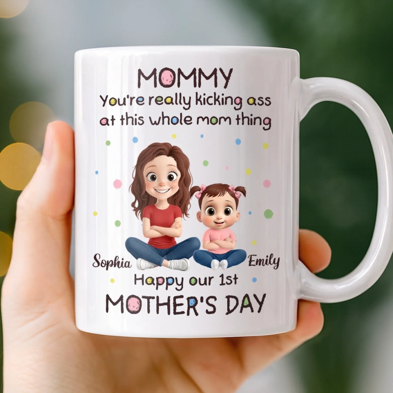 Custom Mug - Personalized Mother's Day, Baby Shower, Gender Reveal Gifts For New Moms, Wife, Daughter - Doing Mom Things Like A Boss