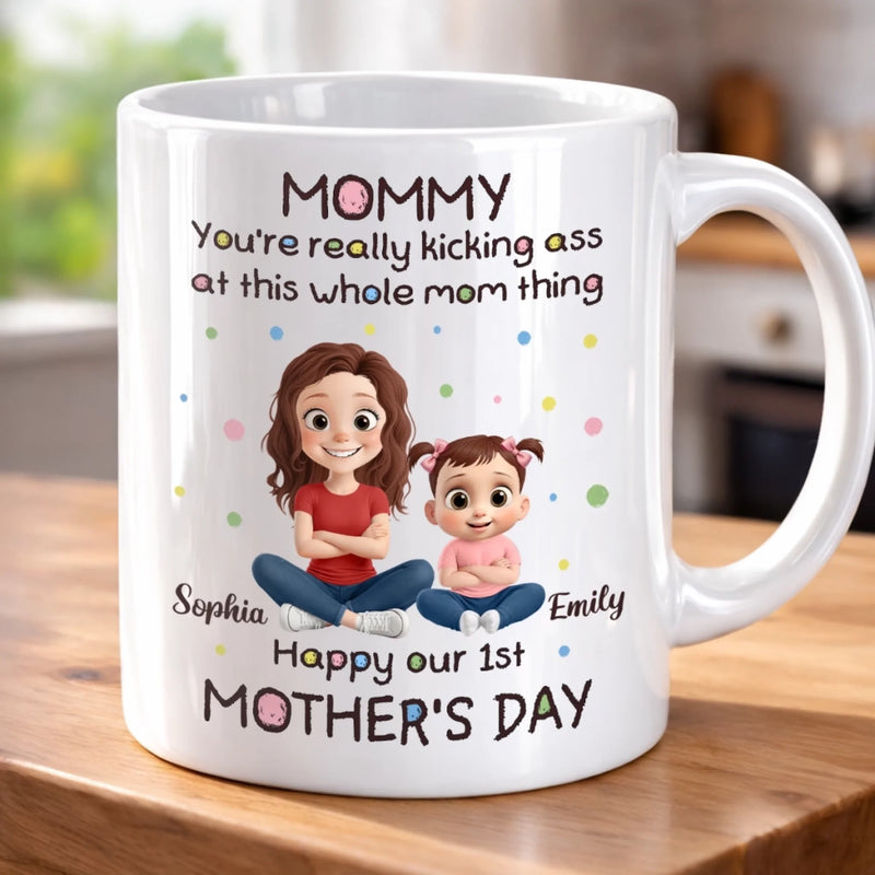 Custom Mug - Personalized Mother's Day, Baby Shower, Gender Reveal Gifts For New Moms, Wife, Daughter - Doing Mom Things Like A Boss