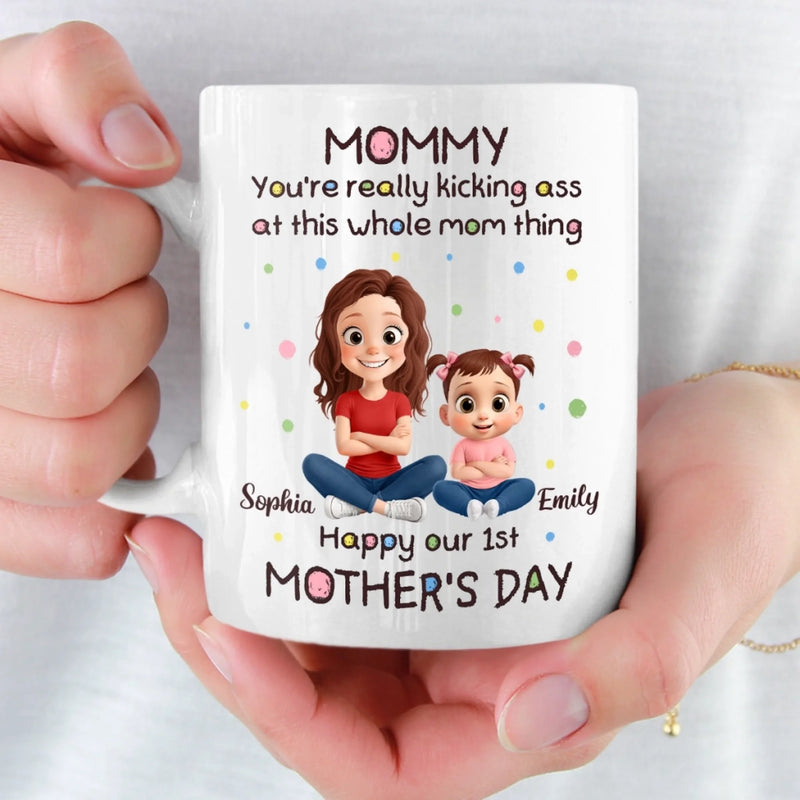 Custom Mug - Personalized Mother's Day, Baby Shower, Gender Reveal Gifts For New Moms, Wife, Daughter - Doing Mom Things Like A Boss