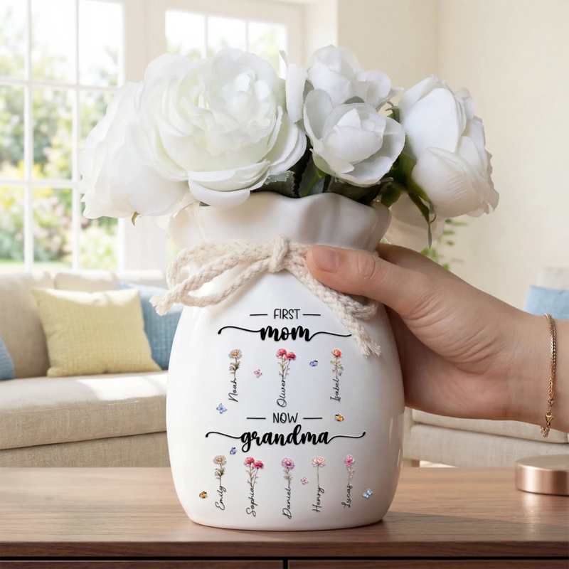 Custom Flower Vase With Ribbon - Personalized Mother's Day Birthday Gifts For Mom, Grandma - A Garden Grown From Her Heart