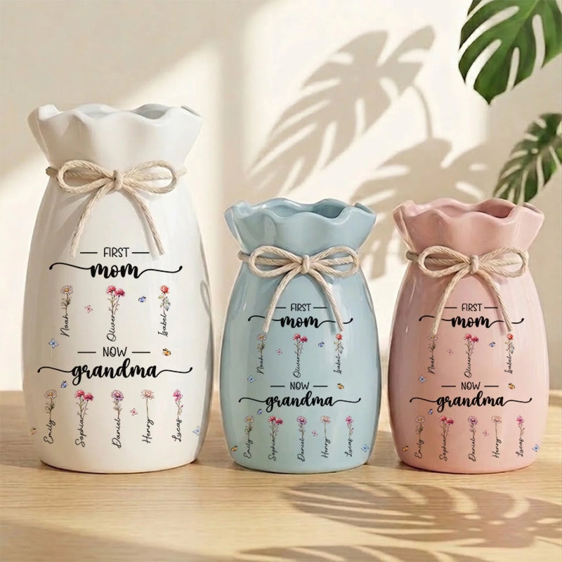 Custom Flower Vase With Ribbon - Personalized Mother's Day Birthday Gifts For Mom, Grandma - A Garden Grown From Her Heart