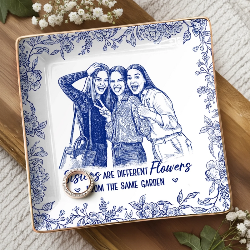 Custom Photo Full-Print Jewelry Dish - Personalized Best Friend Birthday Gifts For Women, Besties, Sisters, BFF - Soul Sisters Forever
