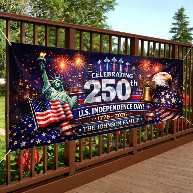 Custom Polyester Outdoor Banner - Personalized America 250th Anniversary Gifts For Mom, Dad, Brother, Sister, Kids - United We Stand Stronger Together
