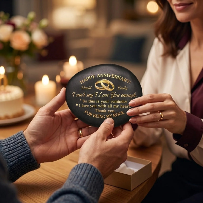 Custom Printed Rock - Personalized Anniversary Wedding Gifts For Husband And Wife, Him And Her - Love Grows With Time