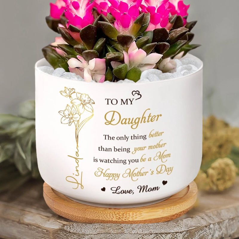 Custom Home Decor Ceramic Plant Pot - Personalized Mother's Day Birthday Gifts For Daughter - Love Grows Beautifully Through You