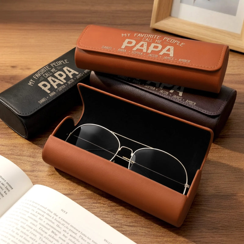 Custom PU Leather Eyeglass Case - Personalized Father's Day Birthday Gifts For Dad, Grandpa - My Favorite Person Calls Me Papa