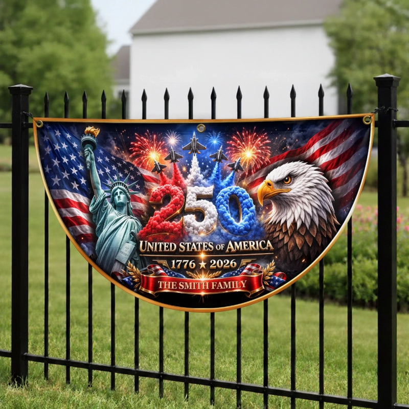 Custom Non-Pleated Fan Flag -  Personalized America 250th Anniversary Gifts For Mom, Dad, Brother, Sister, Kids - Welcome To Our American Home