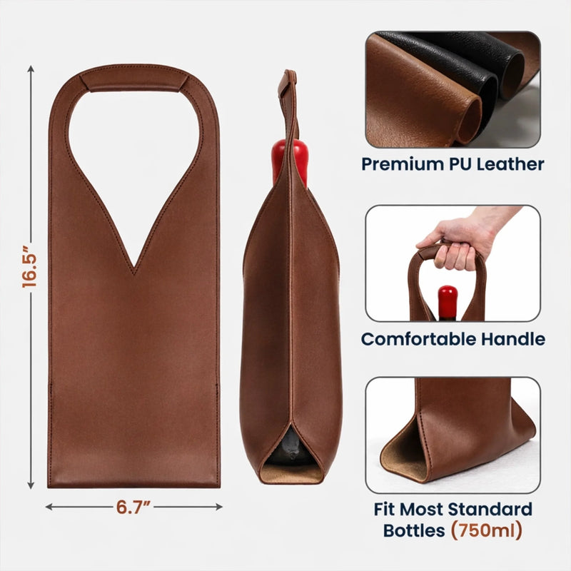 Custom Leather Wine Bag - Personalized Funny Gifts For Best Friends, Family, Coworker, Work Bestie - Sip Happens