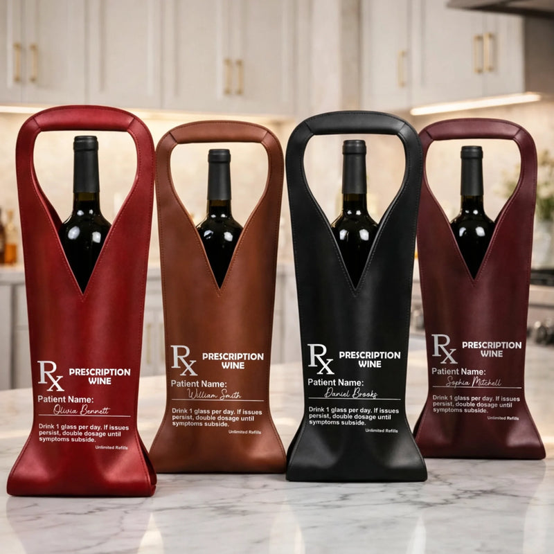 Custom Leather Wine Bag - Personalized Funny Gifts For Best Friends, Family, Coworker, Work Bestie - Sip Happens