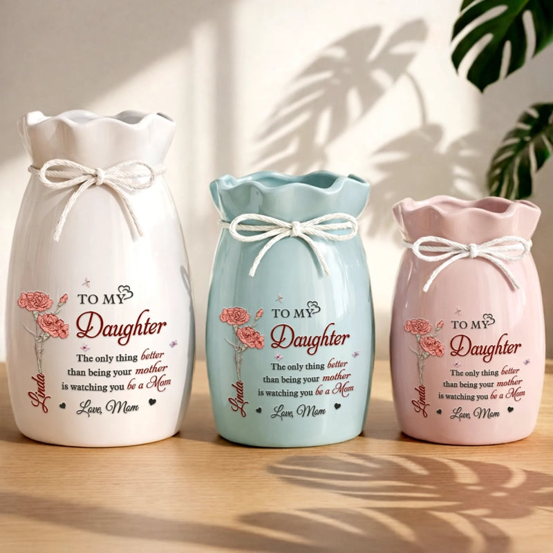 Custom Flower Vase With Ribbon - Personalized Mother's Day Birthday Gifts For Daughter - My Little Girl, Now A Loving Mom