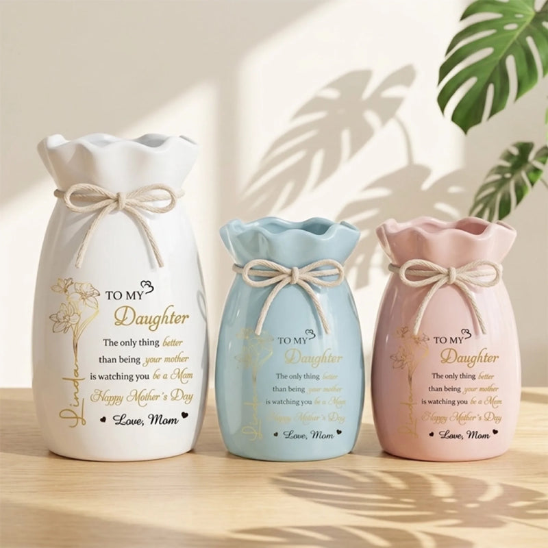 AMZ, New Arrival, Custom Flower Vase With Ribbon - Personalized Mother's Day Birthday Gifts For Daughter - You Hold Love So Beautifully