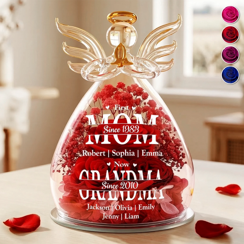 Custom Angel Glass Dome With Preserved Flowers - Personalized Mother's Day Birthday Gifts For Mom, Grandma - Love That Grows With Time