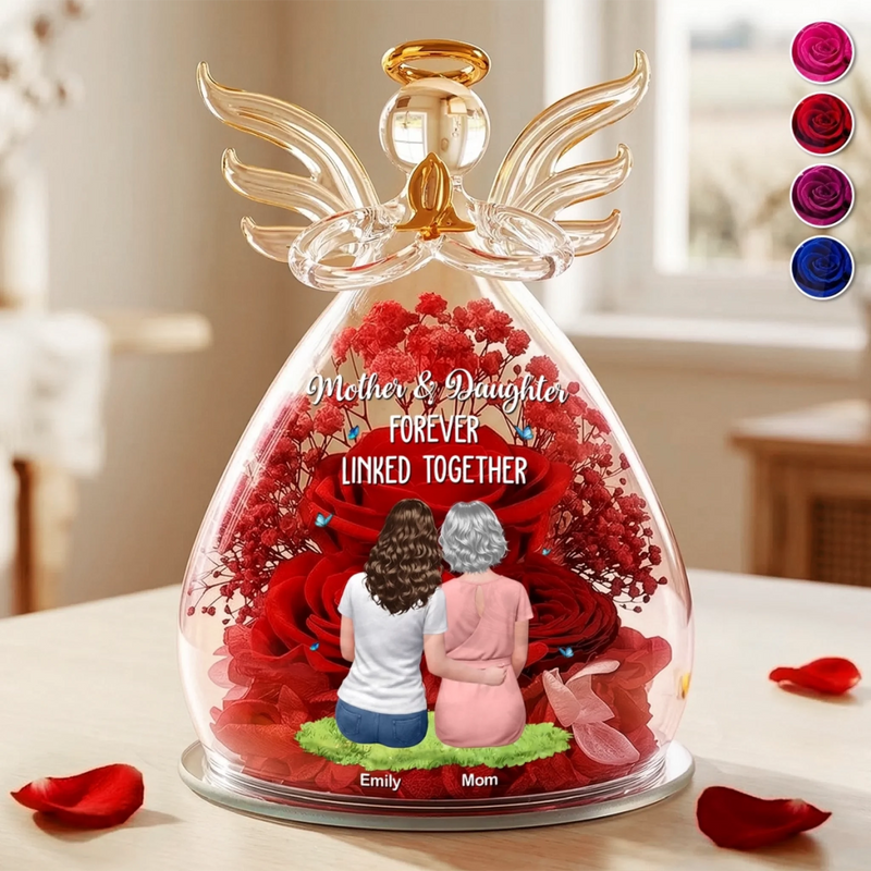 Custom Angel Glass Dome With Preserved Flowers - Personalized Mother's Day Birthday Gifts For Mom, Daughter - Forever Starts With Us