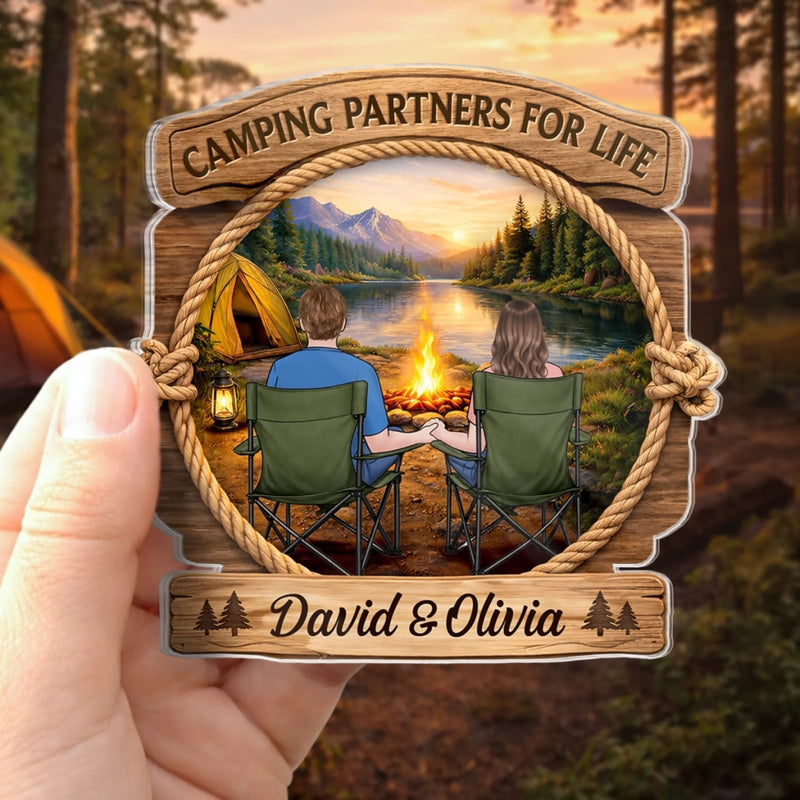 Custom Door Magnet - Personalized Anniversary Wedding Camping Gifts For Campers, Husband And Wife, Him And Her - Camping Partners For Life