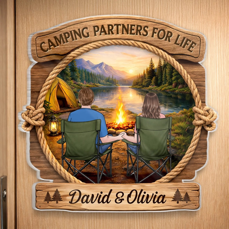 Custom Door Magnet - Personalized Anniversary Wedding Camping Gifts For Campers, Husband And Wife, Him And Her - Camping Partners For Life