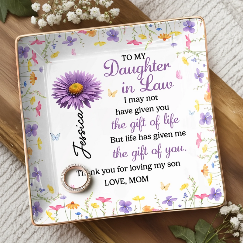 Custom Full-Print Jewelry Dish - Personalized Mother's Day Birthday Gifts For Daughter-In-Law - So Lucky To Have You