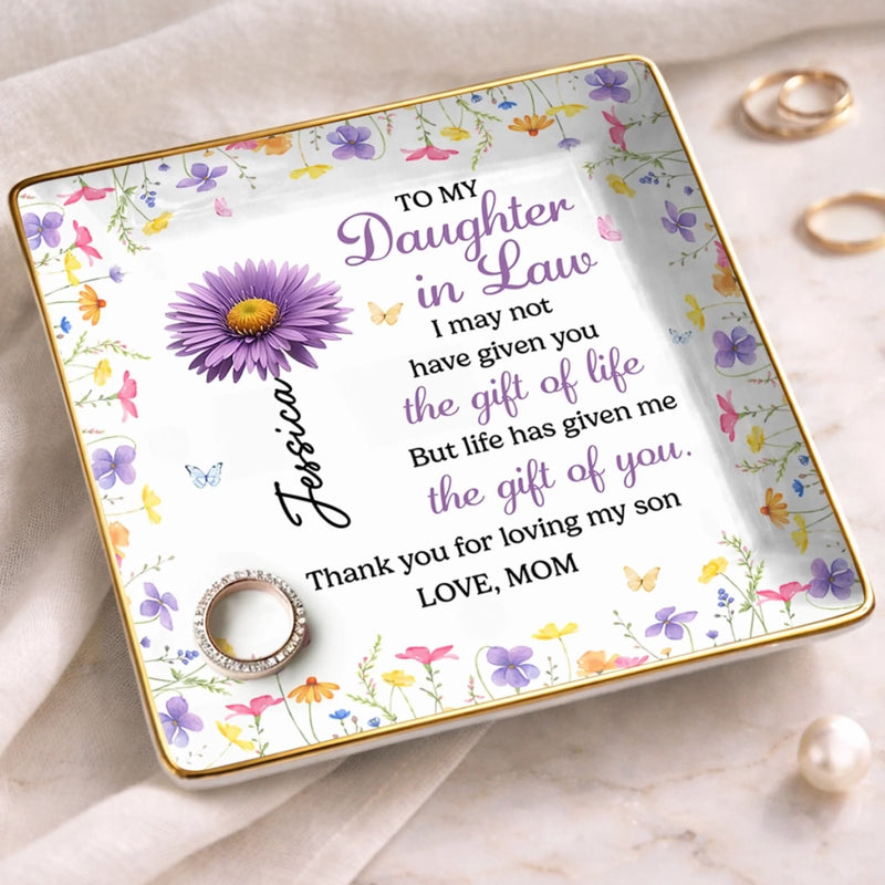Custom Full-Print Jewelry Dish - Personalized Mother's Day Birthday Gifts For Daughter-In-Law - So Lucky To Have You