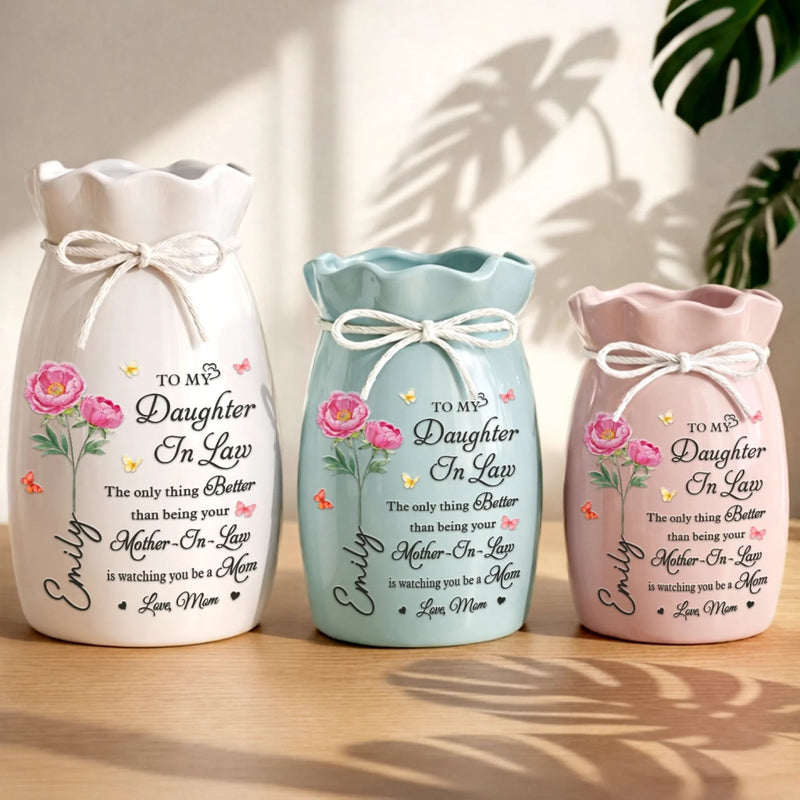 Custom Flower Vase With Ribbon - Personalized Mother's Day Birthday Gifts For Daughter, Daughter-In-Law - You Are Truly Loved